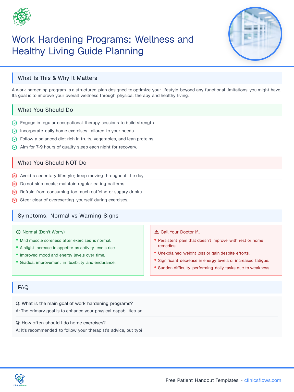 Work Hardening Programs: Wellness and Healthy Living Guide Planning - patient handout preview