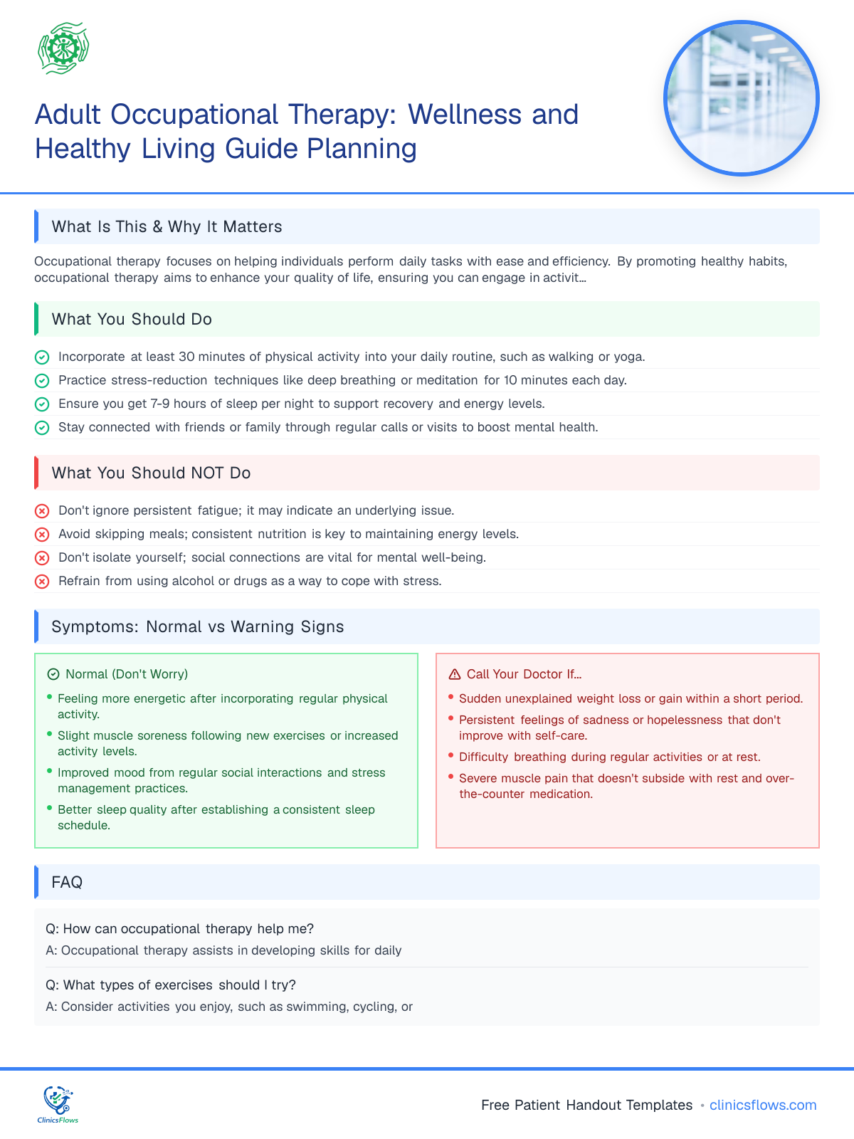 Adult Occupational Therapy: Wellness and Healthy Living Guide Planning - patient handout preview