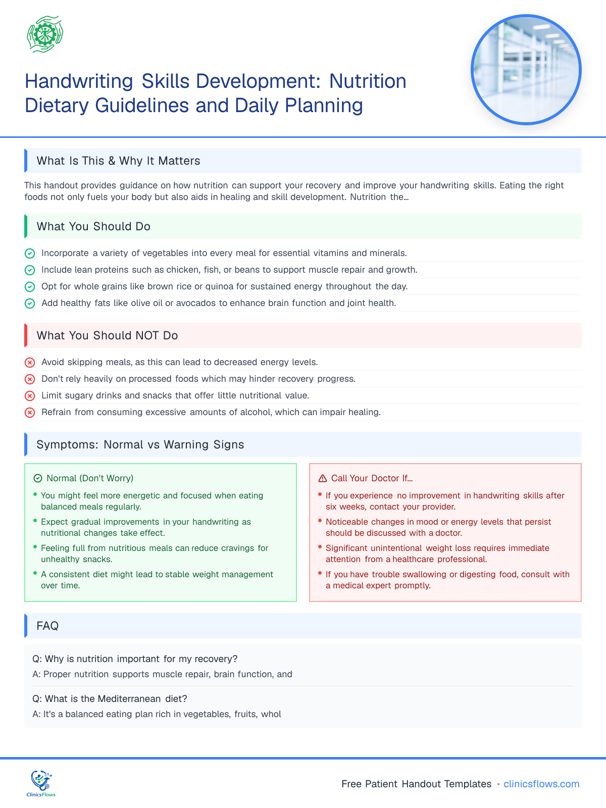 Handwriting Skills Development: Nutrition Dietary Guidelines and Daily Planning - patient handout preview
