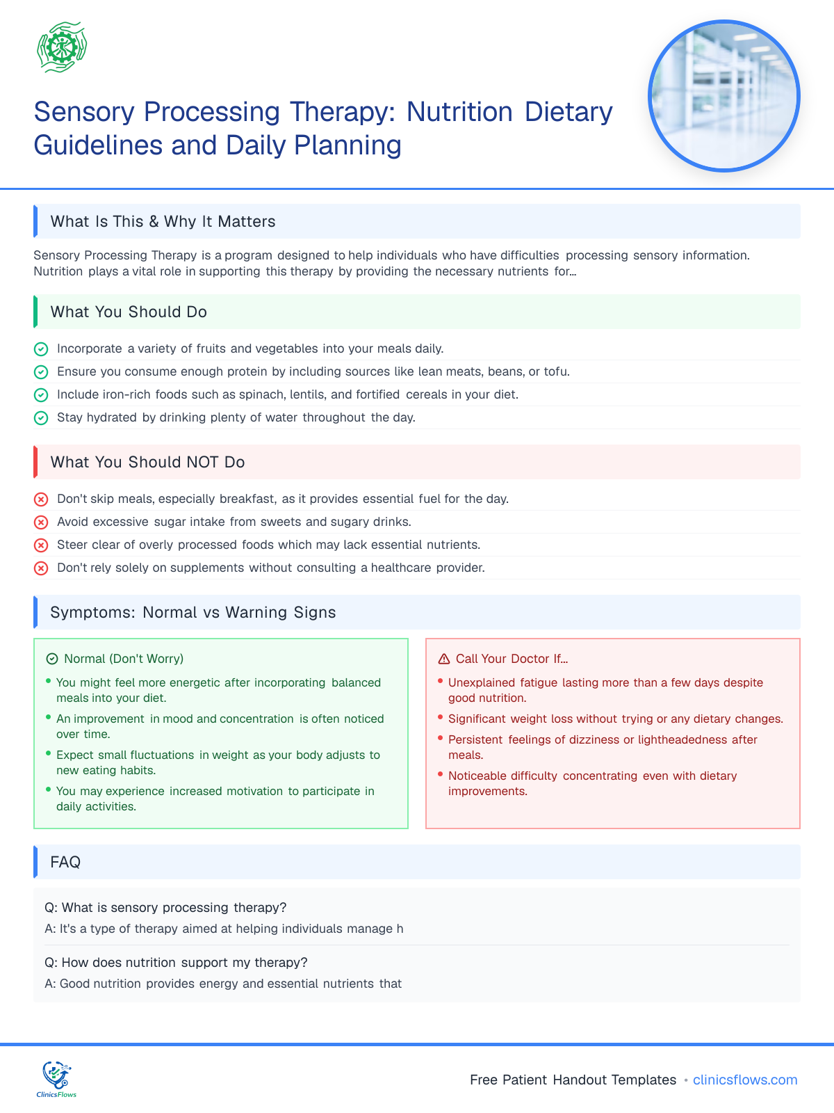 Sensory Processing Therapy: Nutrition Dietary Guidelines and Daily Planning - patient handout preview