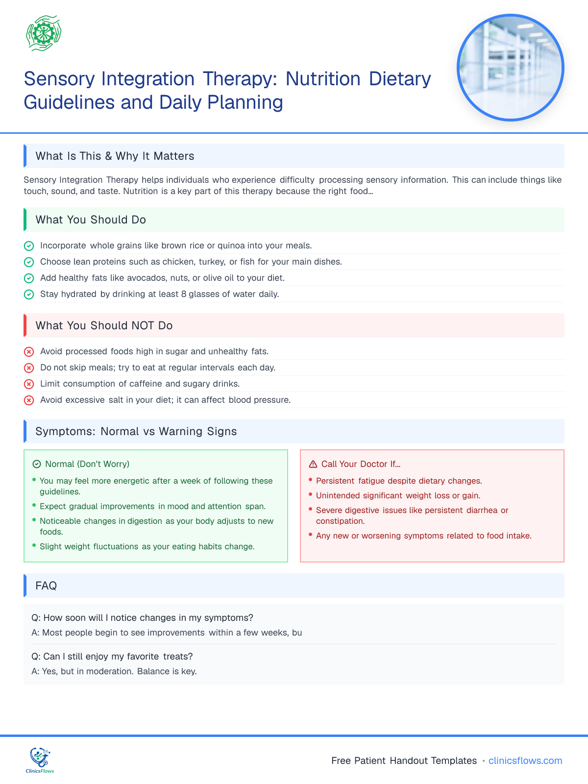 Sensory Integration Therapy: Nutrition Dietary Guidelines and Daily Planning - patient handout preview