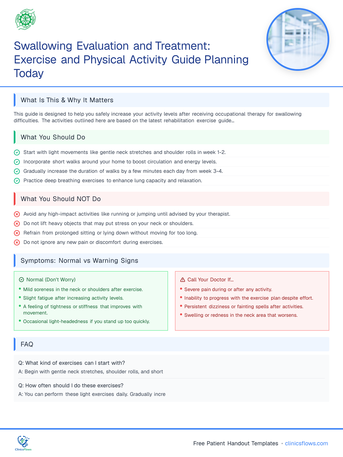 Swallowing Evaluation and Treatment: Exercise and Physical Activity Guide Planning Today - patient handout preview