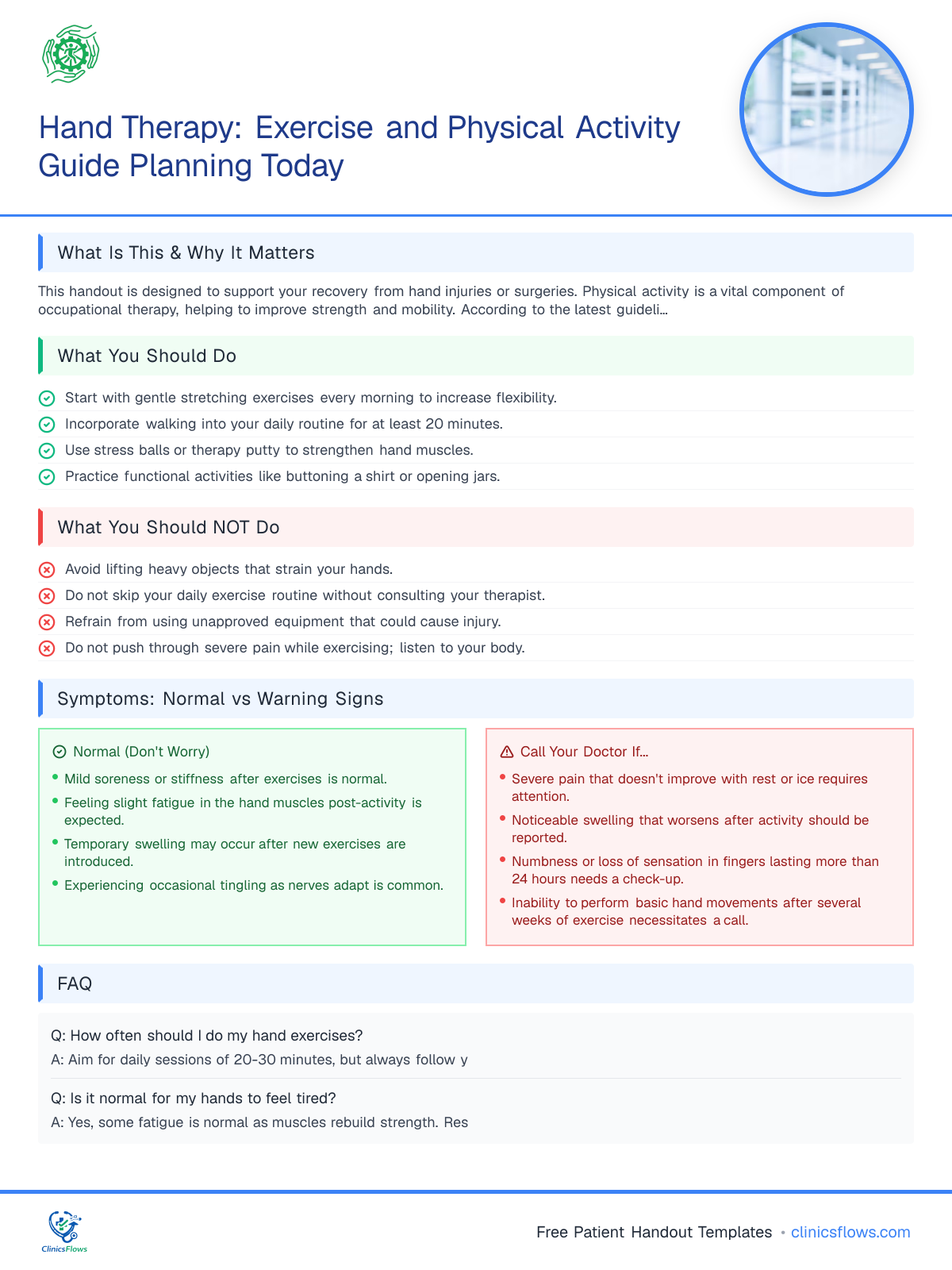 Hand Therapy: Exercise and Physical Activity Guide Planning Today - patient handout preview